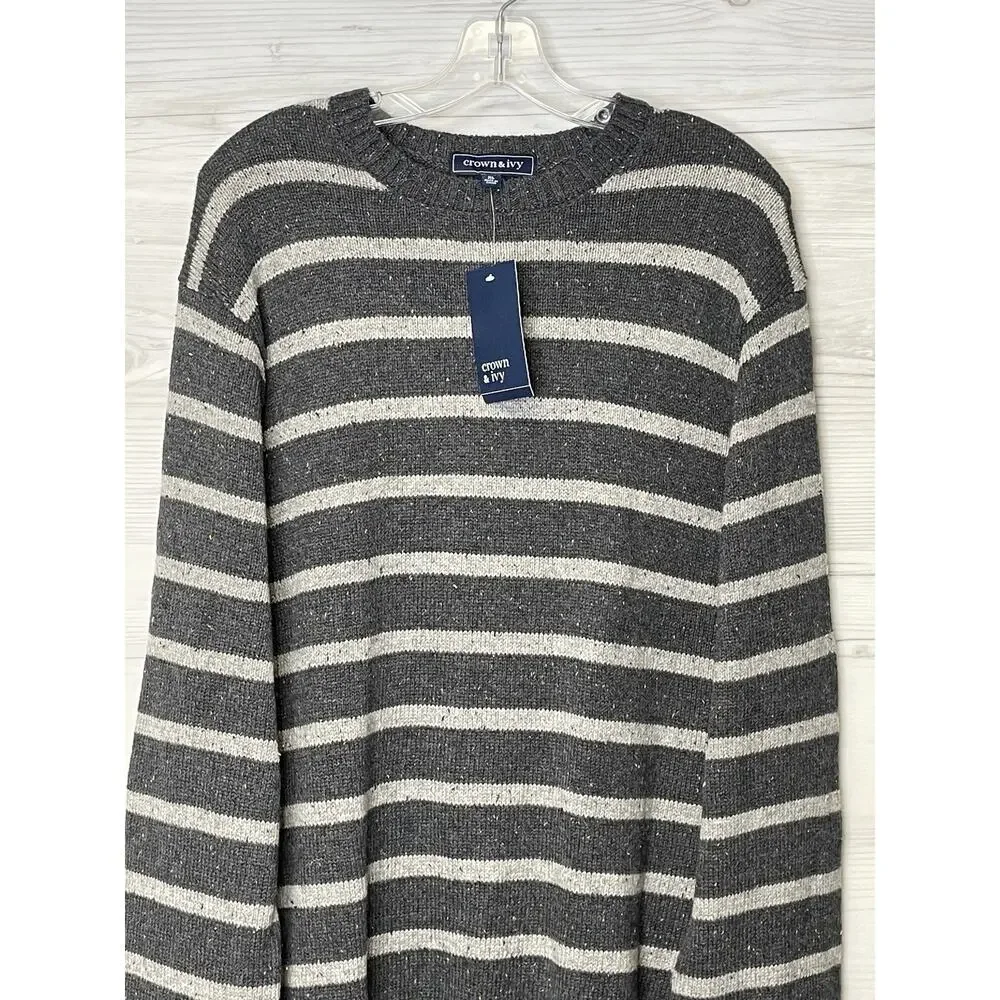 Crown & Ivy Sweater Mens XL Dark Gray Heather Striped‎ Pullover Crewneck NWT
